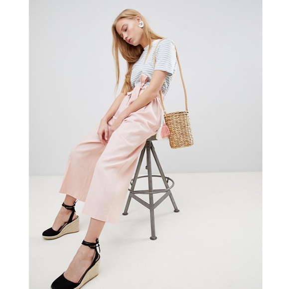 Asos Light Pink Culottes Tie Belt High Waist - Picture 5 of 16